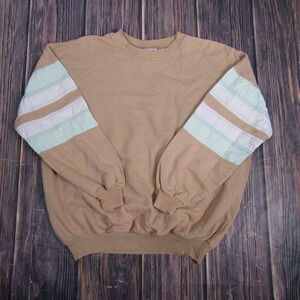 Saint Germain Sweatshirt Mens Large Tan Striped Sleeve Raglan Colorblock Crew
